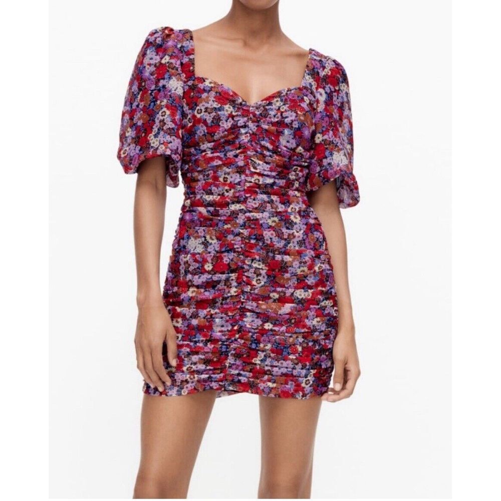 Zara Dress Small  Floral Printed With Draping